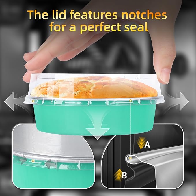 Beasea Mini Pie Pans with Lids, 120 Pack 4 Inch 8oz Disposable Mini Cake Pans Creme Brulee Aluminum Foil Pie Tart Ramekins Tins Elegant Blue Small Individual Round Containers Oven Safe for Baking - Image 4