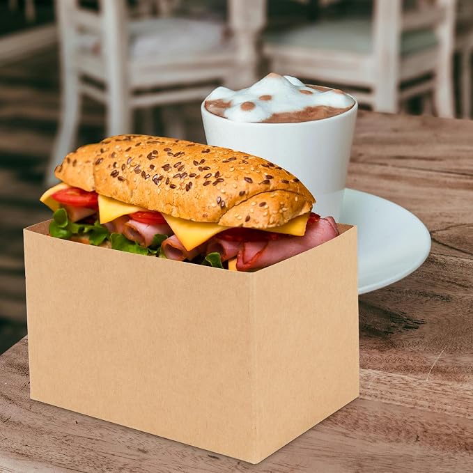 50 Pcs Sandwich Paper Boxes Take Out Food Containers Kraft Sandwich Packaging Boxes Toast Holding Bread Tray for Restaurant, Picnic and Party - Image 4