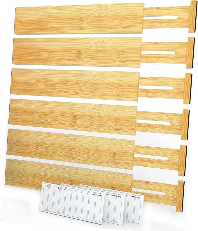 SpaceAid Bamboo Drawer Dividers (Need 2.35" Deep Drawer) Kitchen Adjustable Drawer Organizers, Expandable Organization for Home, Office, Dressers and Bathroom, 6 Dividers (13.25-17 in) by SpaceAid