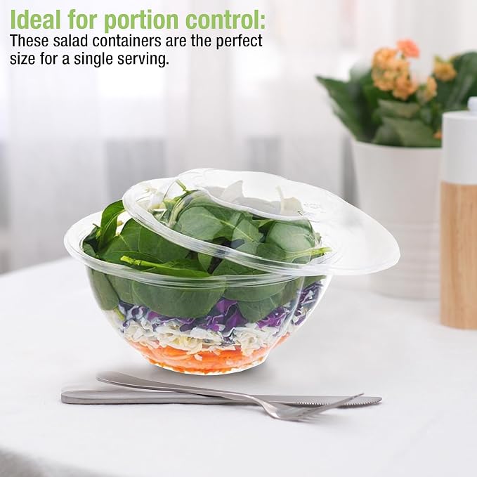 Ruthy's Outlet Plastic Salad Bowls W/Airtight Dome Lids Disposable - Clear Serving Bowls | BPA-Free | Leak-Proof | Meal Prep, Catering, Parties, Takeout, To-Go & Food Storage (25 Pack, 24, Ounce) - Image 5