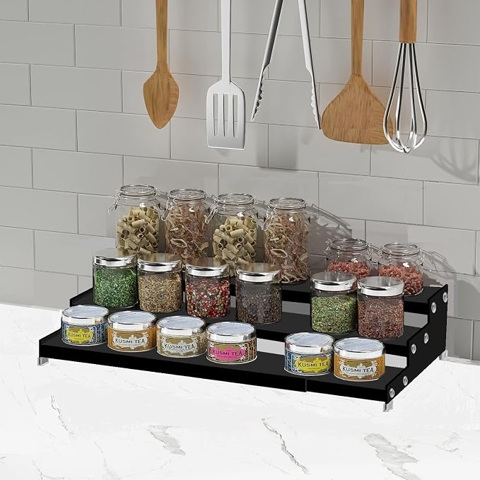 Jojocross Spice Rack Organizer for Cabinet, 3 Tier Expandable Spices Storage, Great for Kitchen Cabinets, Cupboard,Pantry and Countertop More 1 Pack/Black - Image 7