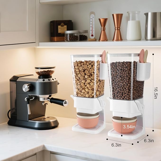 Osacoe Cereal Dispenser Countertop 2 Pack with Bowls Spoons Cutlery Box,5.5 QT Dry Food Dispenser Snack Organizer Containers Storage with Lids for Pantry Kitchen Organization Oatmeal Nut Granola Candy - Image 2