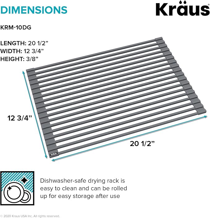 Kraus Roll Up Dish Drying Rack with Self-Draining Silicone Dish Drying Mat and Silicone Soap Dish Holder in Dark Grey, KDM-KRM-10DG - Image 3