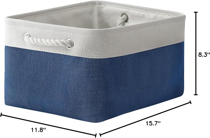 Storage Bins for Shelves - 1 Pack 15.7x11.8x8.3 inch Fabric Storage Cubes, Storage Basket for Organizing Gift Laundry Cloth Toy Room (White & Jean Blue) - Image 7
