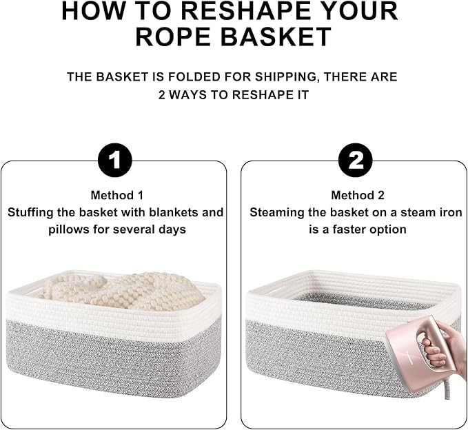 OIASKET Storage Baskets for Organizing 3 Pack, Woven Baskets for Shelves, | Closet Organizer Bins with Handle, Empty Gift Basket, Toy Storage for Toys, Blankets, Towels, Clothes, Books, 15"x11.42"x6.7" - Image 8