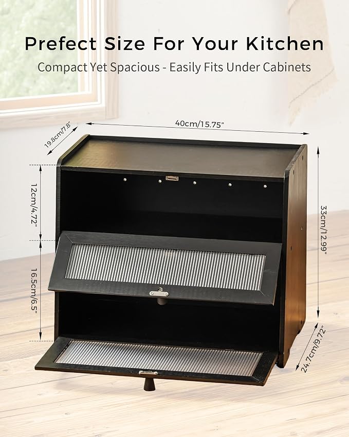 Double layer Bread Box for Kitchen Countertop Vitamin Bottle Storage Supplement Bottle Organizer Vitamin Organizer(Black) - Image 2