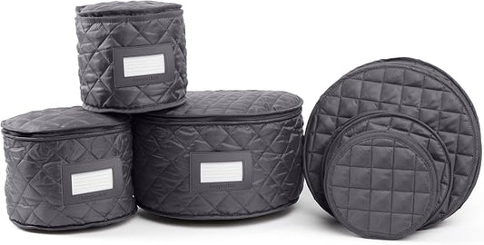Covermates Keepsakes Dish Storage Set – Padded China & Dinnerware Storage Cases with Dividers, Cup & Stemware Storage, Quilted Polyester Protection, ID Window, Slate by Covermates