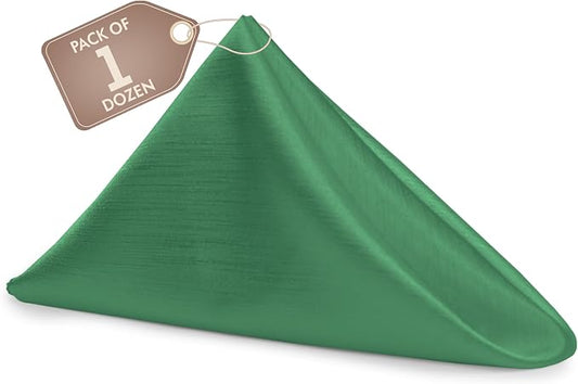17x17-Inch Shantung Satin Cloth Napkins, Emerald Set of 12 | Bulk Case of 1 Dozen, Square, 100% Polyester Fabric, Reversible, Faux Dupioni Silk Reverse Side, Machine Washable, Green by UltimateTextile