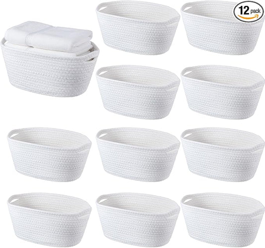 12 Pack Small Storage Baskets for Organizing, Woven Rope Bins,White by Unknown