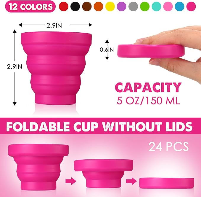 Umigy Silicone Collapsible Cup Without Lids Travel Portable Foldable Cup Colorful Reusable Collapsible Shot Cup Expandable Drinking Cup for Kids Traveling Outdoor Hiking, 12 Colors - Image 2