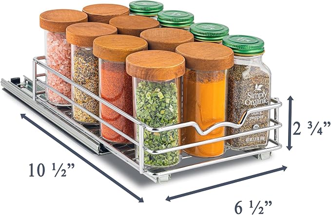 Pull Out Cabinet Organizer for Spices, Cans 6-1/2 "W x 10-1/2"D x 2-3/4”H | Heavy Duty with Lifetime Limited Warranty, Pull Out Spice Rack, Cabinet Pull Out Shelf for Cans, Dishes, Etc, Easy to Reach - Image 3