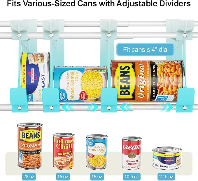 Pantry Can Organizer - Auto-Rolling, Expandable, Holds 120 Cans | White, Stackable For Walk-in Deep Pantry Shelve, Adjustable Width for Food Cans, Sturdy Metal Frame, Easy Access & Restocking - Image 3