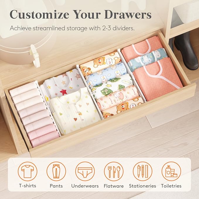 Lifewit 3.2" High Drawer Dividers for Clothes, Adjustable Drawer Organizers | 10.5"-16.5" Expandable Plastic Separator for Dresser, Kitchen, Cabinet, Closet, Nursery, Socks & Underwear Storage, 8 Pack - Image 9