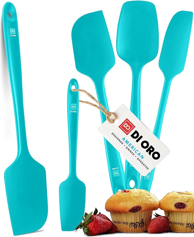 DI ORO Silicone Spatula Set - Rubber Kitchen Spatulas for Baking, Cooking, & Mixing - 600°F Heat-Resistant & BPA Free Silicone Scraper Spatulas for Nonstick Cookware - Dishwasher Safe (5pc, Teal) by DIORO