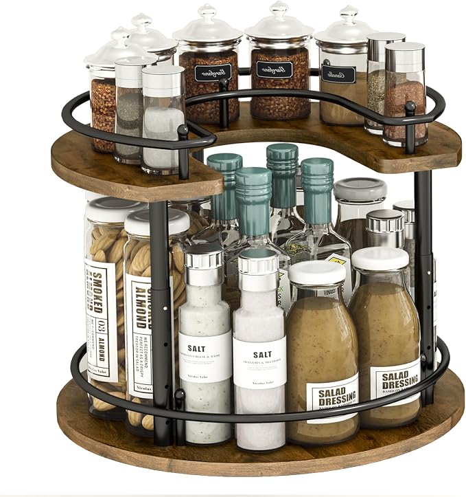2 Tier Lazy Susan Organizer,2-Tier Spinning Spice Rack with Stable Carousel Base & 4 Height Settings for Cupboard Kitchen Countertop Dining Table Cupboard (Round) by LIAISIMI