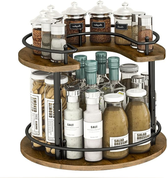 2 Tier Lazy Susan Organizer,2-Tier Spinning Spice Rack with Stable Carousel Base & 4 Height Settings for Cupboard Kitchen Countertop Dining Table Cupboard (Round) by LIAISIMI