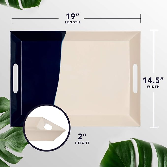 Melamine Serving Tray with Handles, Chip and Break-Resistant, Durable and Kid-Friendly Food Tray for Indoor and Outdoor, Dishwasher Safe, Ivory/Navy - Thomas Fuchs Creative - Image 4