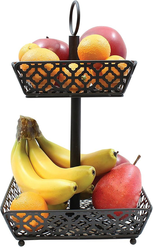 Tablecraft Farmhouse Collection Two-Tiered Fruit Basket, Metallic by TableCraft