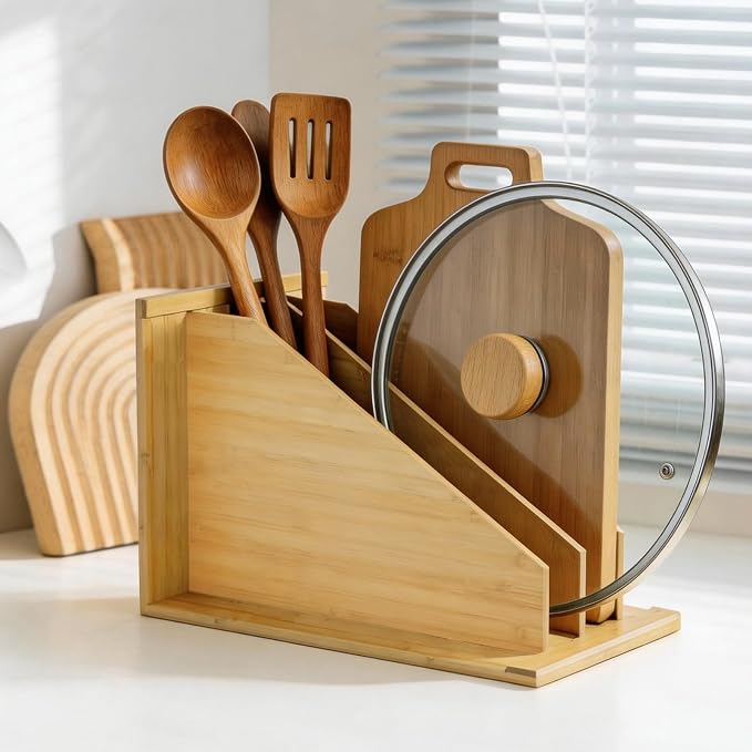 Tray Dividers for Kitchen Cabinets，cookie sheet divider for cabinet | (14"H x 21.3"D) - Bamboo Cabinet Organizer with 3 Dividers for Cookie Sheets, Baking Pans, Cutting Boards & Pot Lids - Image 6
