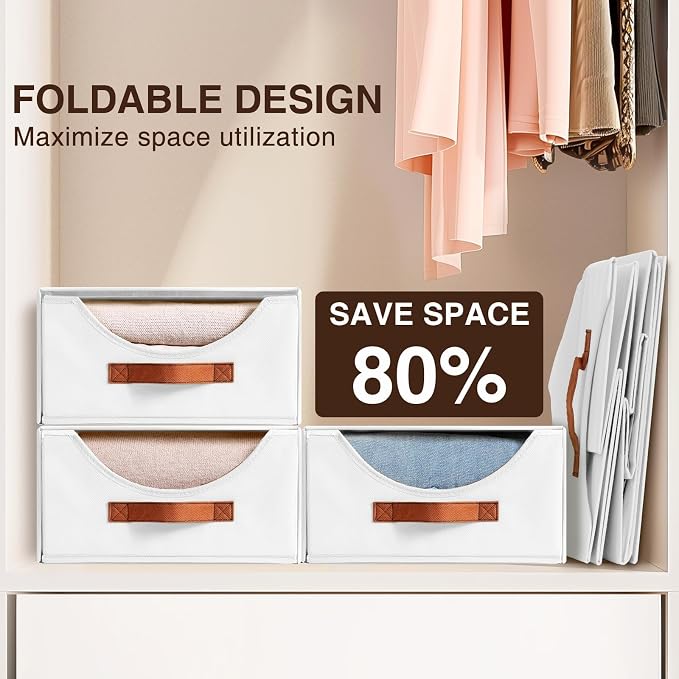 Stackable Storage Drawers - Large Collapsible Storage Bins with Drawers, 8 Pack Closet Shelf Organizer Basket, Fabric Pull Out Organizer for Bedroom, Living Room, Dorm, White - Image 7