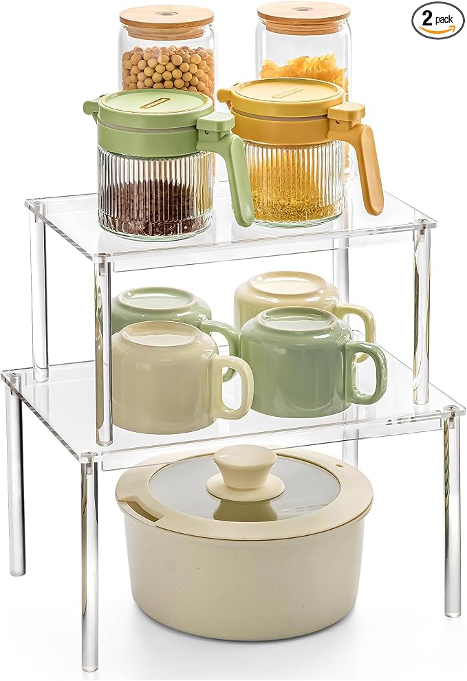 Acrylic Cabinet Organizer Set of 2, Stackable Spice Rack for Kitchen | Clear Shelf Organizer for Pantry, Cabinets, Countertops and Desks, Stackable Design Perfect for Spices and Small Items by BobomomentHome