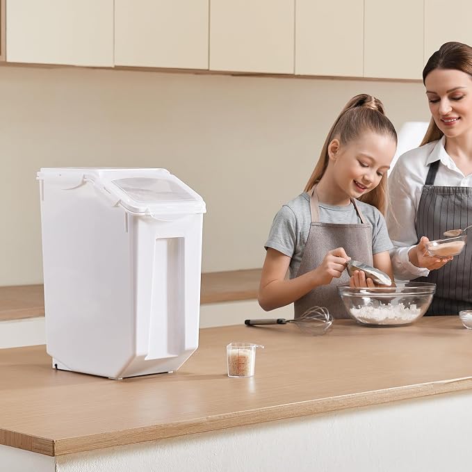 VEVOR Rice Storage Container, 4.5Gallon/20L Capacity Large Dog Food Dispenser Bin, Kitchen Ingredient Grain Cereal Flour Bin, Pet food Containers with Wheels, Measuring Cup, Airtight Lid, 1 Pack - Image 8