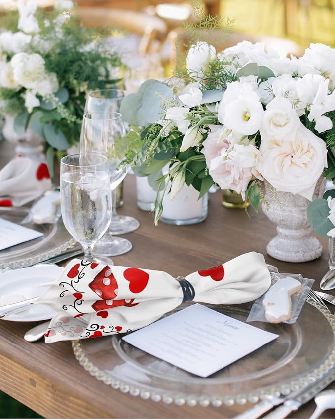 Valentines Cloth Napkins Set of 4, Red Love Heart Polka Dot Black Lace Dinner Napkins Cloth Washable, Cocktail Napkins Reusable for Wedding, Party, Birthday (20"x20") - Image 2