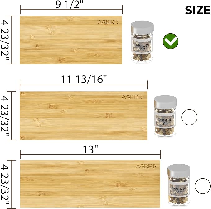 AMBIRD Bamboo Spice Drawer Organizer with Non-slip Mat,4 Tier Jar Spice Rack Tray 9.5'',Seasoning Organizer for Kitchen,Cabinet,Drawers,Countertop - Image 7