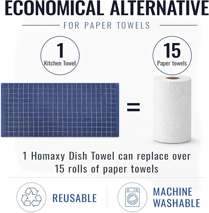 Kitinjoy 100% Cotton Terry Kitchen Towels, 13”x 28”, 6-Pack, Navy Blue | Checkered Designed, Ultra Soft Absorbent Quick Drying Dish Towels - Image 8