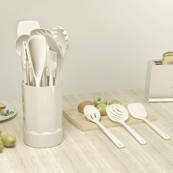 Silicone Kitchen Utensils Set,Utensils Sets for Cooking, Dishwasher Safe | Seamless Spatula Set for Nonstick Cookware, BPA-Free,Heat Resistant up to 600°F, Housewarming Gift, Cream White - Image 8