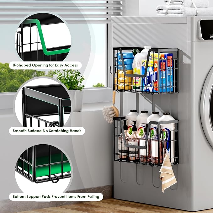 2 Pack Magnetic Shelf for Fridge, Fruit Potato & Onion Storage Bins | Magnetic Baskets for Fridge Shelves, Side of Fridge Storage Magnetic Spice Rack for Refrigerator Kitchen Laundry Organizer - Image 4