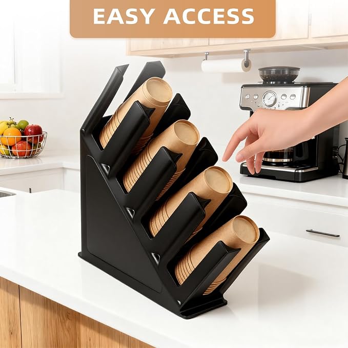 Black Commercial Cup and Lid Holder with Straw Organizer,Disposable Coffee Cup Condiment Dispenser for Countertop Org, Bar, Beverage Cup, Kitchen, Breakroom,15.2"x11.6"x4.52" (Slanted cup holder) - Image 3