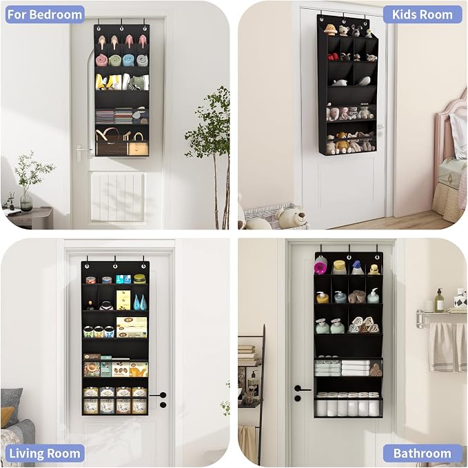 FENTEC 1 Pack Over-the-Door-Shoe-Organizers, Hanging Shoe Organizer with Large Pocket Shoe Holder Hanging Shoe Rack for Closet Shoe Organizer for Wall, Over Door Organizer with 15 Pockets Black - Image 5