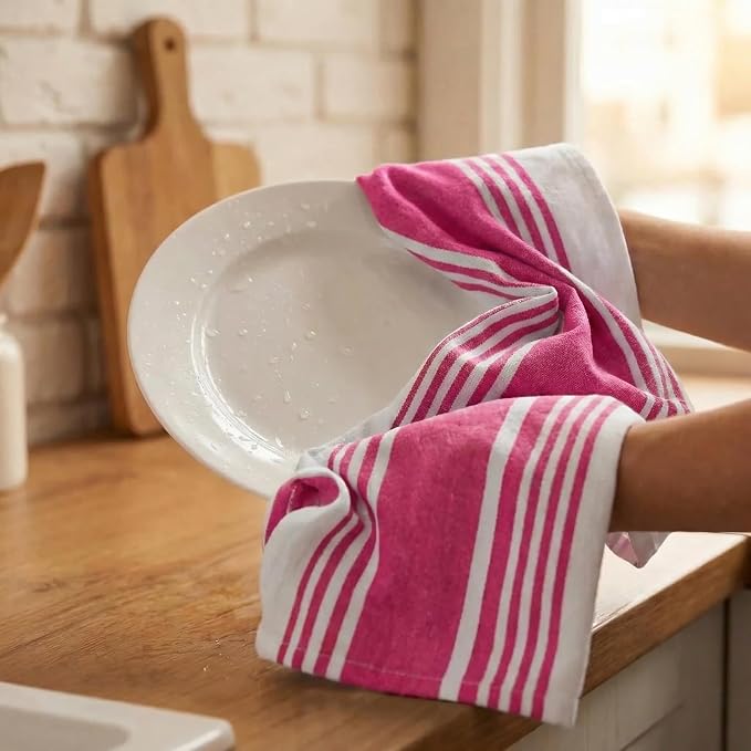 Urban Villa Kitchen Towels Cotton Dish Towel 20”x30” (Set of 6) Fuchsia White - Image 7