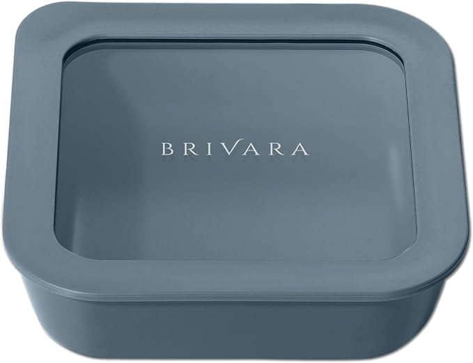 Glass Food Storage Container with Lid, 2.5-Cup Small Square | Microwave-Safe Airtight Lid, Oven-Safe Ceramic-Coated Glass | Zero Plastic, No PFAS/PFOA/BPA, Reusable [Dusk] by BrivaraHome