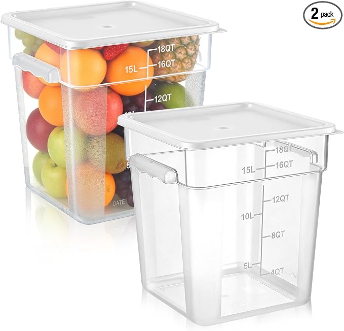 FoldTier 2 Pieces Square Food Storage Containers Polycarbonate Clear food Container with Lid Commercial Storage with Graduations for Commercial Kitchen Dough Marinating Meat (White,18 Qt) by FoldTier