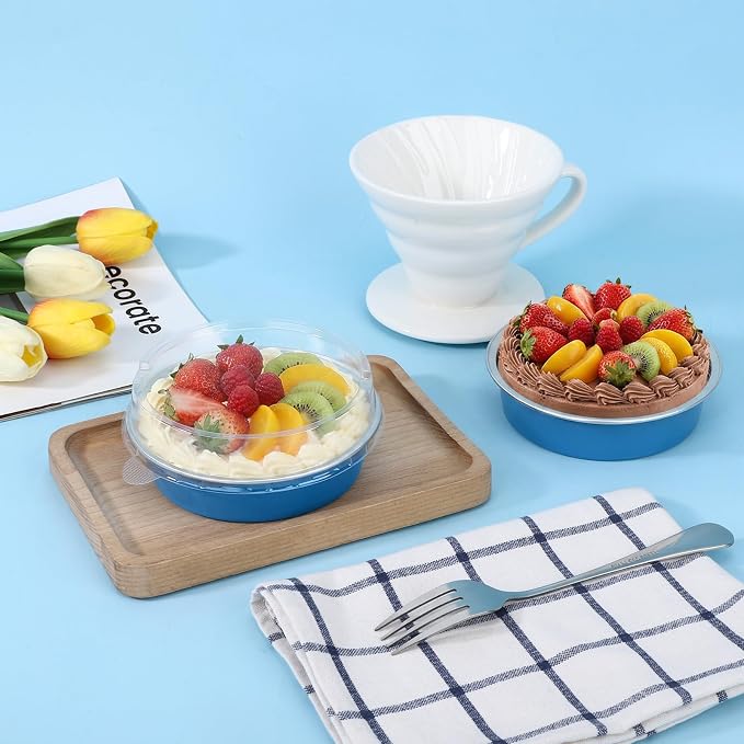 Beasea Mini Tart Pans with Lids 20 Pack, 4" 7.3oz Disposable Aluminum Foil Baking Tins Cups Round Pie Container for Individual Cupcake Dessert Muffin Cheesecake Quiche - Moon Blue - Image 6