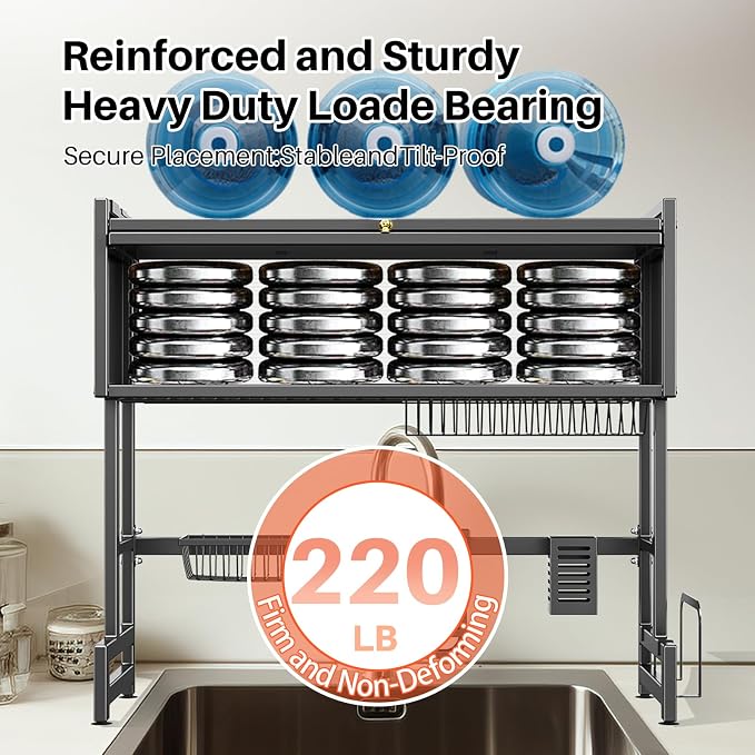Over The Sink Dish Drainer Drying Rack 3 Tiers with Cover, Keep Kitchen Sink Shlef Organized Space-Saving Dish Drying Rack, Large Stainless Steel Sink Drying Rack for Dishes, Bowls, Cutlery (33.4"W) - Image 8