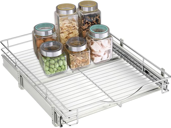 DINDON Pull Out Cabinet Organizer, (14" W x 18" D) Heavy-Duty Metal Sliding Drawer Shelf, Bathroom Under Sink Kitchen Cabinets Organizer and Storage Slide Out Shelves, Chrome, 1 Tier, 2 Pack - Image 8