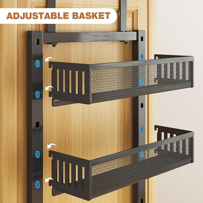 Pantry Door Organizers and Storage, 6-Tier Large Metal Heavy-Duty Frame Over the Door Spice Rack, 2 in 1 Wall-Mounted or Hanging shelf for Kitchen, Bathroom, Laundry Room, Bedroom, Closet &Nursery - Image 8