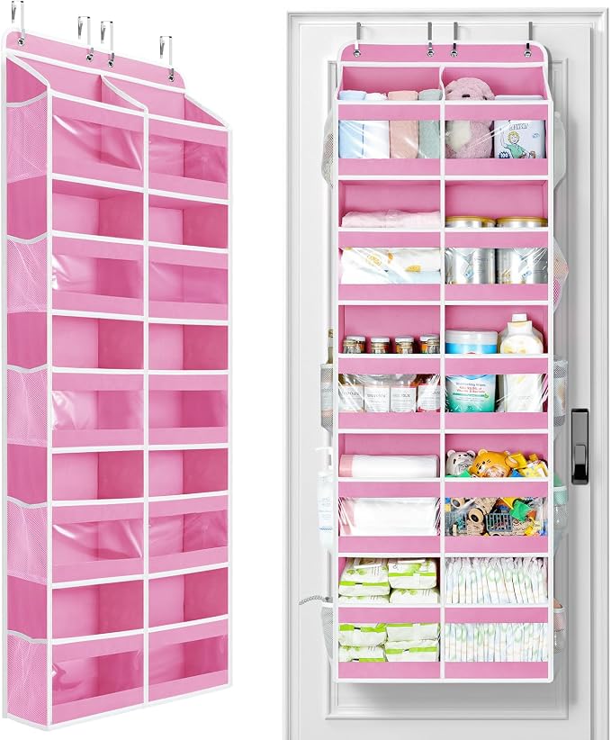 Yecaye 5-Tier Over The Door Organizer Dual-Column, 80lbs Load Stuffed Animal Storage of 10 Compartments, Heavy Duty Door Organizer Hanging for Bedroom Dorm Bathroom Pantry, Macaron Pink, 1 Pack by Yecaye