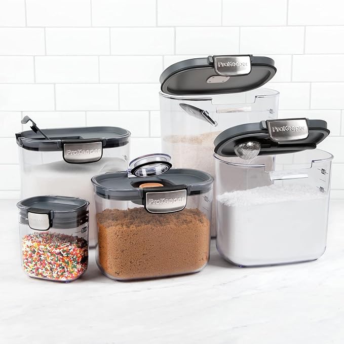 Progressive ProKeeper+ 9 Piece Clear Plastic Airtight Food Flour and Sugar Baker's Kitchen Storage Organization Container Canister Set with Magnetic Accessories (Grey/Clear, 9-Piece) - Image 3