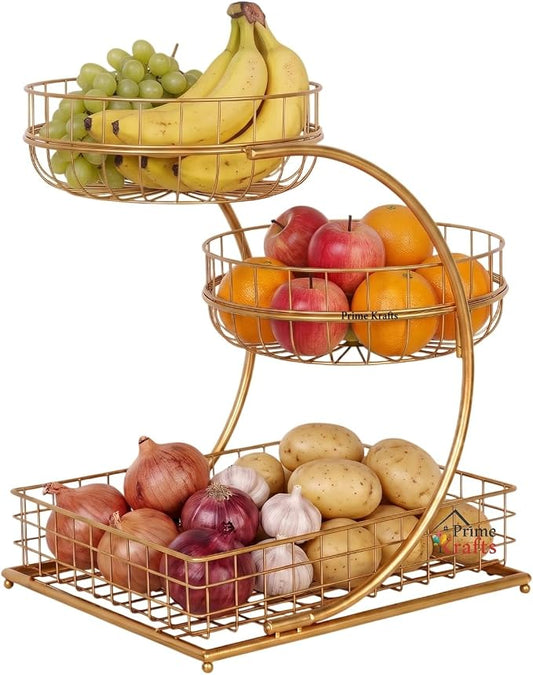 3 Tier Fruit Basket Bowl for Home and Kitchen | Countertop Metal Wire Kitchen Storage Basket for Fruits, Vegetables and Snacks - Gold by Unknown