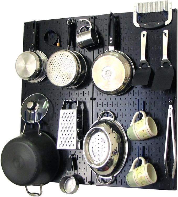 Wall Control Kitchen Pegboard Organizer Pots and Pans Pegboard Pack Storage and Organization Kit with Black Wall Board and Blue Accessories by Wall+Control