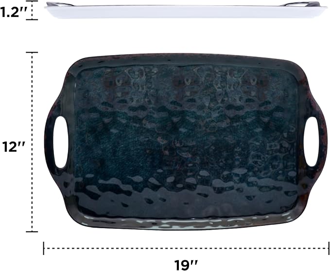 TP Melamine Serving Trays with Handles, 19" x 12", Set of 2, Retro Black | Large Rectangular Trays, Serving platters, Turkey and Party Serving, Lightweight, Break-resistant - Image 3
