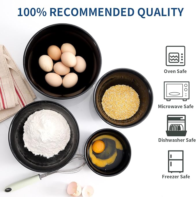 HASENSE Mixing Bowls for Cooking, Baking, Ceramic Serving Dishes Set of 4 for Salad, Fruits, Popcorn, Versatile Nesting Bowls for Housewarming Gift, 2.1/1.5/1.0/0.5 Qt, Dishwasher & Microwave Safe - Image 4