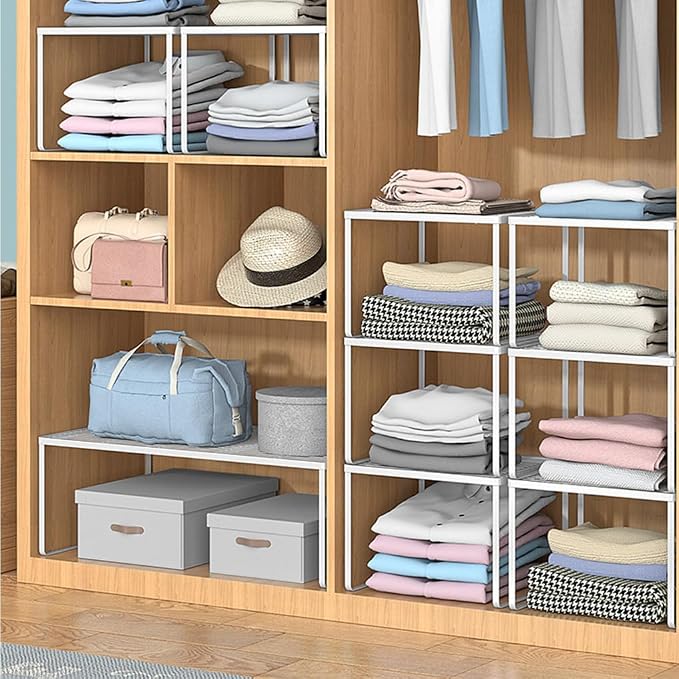 Kitchen Cabinet Storage Shelf Stackable Wire Spice Rack Organizer Heavy Duty Space Saver for Bathroom Bedroom Closet Laundry Room Office Countertop - White, Pack 1 - Image 3