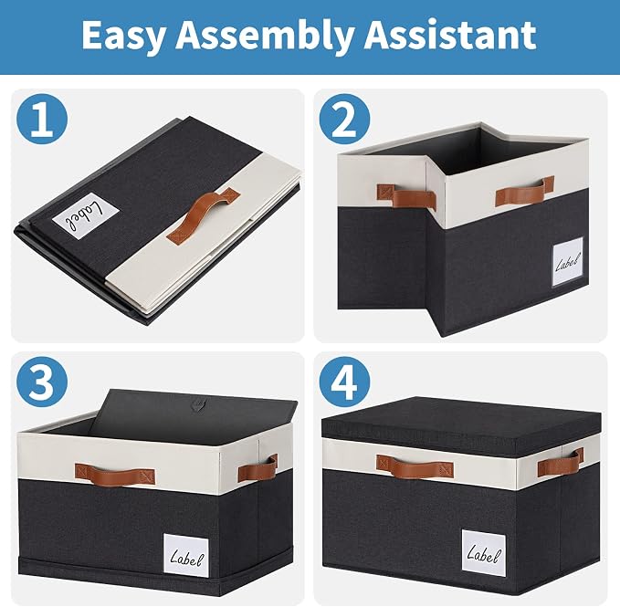 GhvyenntteS Extra Large Storage Bins with Lids, Foldable Fabric Storage Boxes with Lids and Handles, Storage Baskets with Lid and Label for Home Office (3 Pack, Black, 15.75" x 11.8" x 10.2") - Image 5