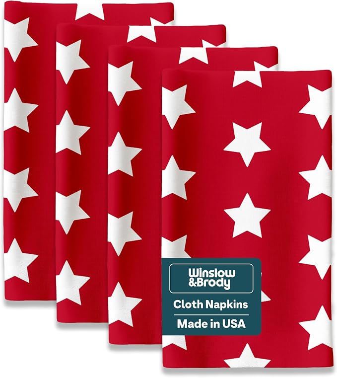 Patriotic Cloth Napkins | American Flag | Memorial Day, Independence Day Table Decorations | Absorbent, Washable, Reusable, Stain & Wrinkle Resistant | Made in America - 12pack by WinslowBrody