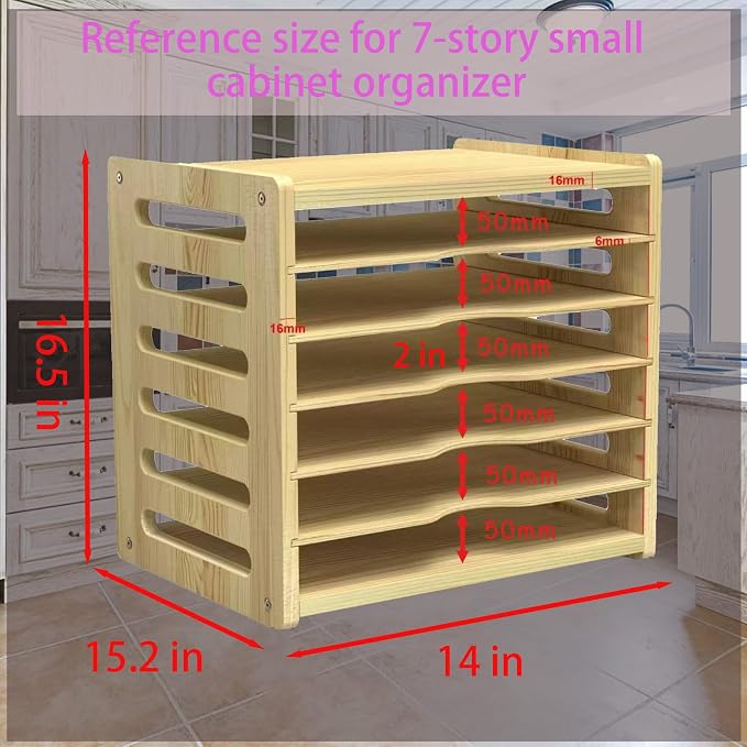7-Layer Small-Sized Wood Tray Divider for Cabinet, 16.5 in x15.2 in x14 in | Tray Dividers for Kitchen Cookie Sheets, Baking Trays, Cutting Board, Pans, for Organizing Cabinets, 5Y Warranty - Image 3